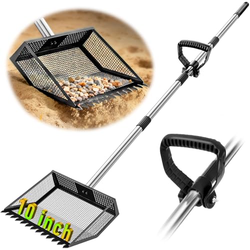 TOOGE Large Chicken Poop Scooper: 2-in-1 Metal Pooper Scooper & Rake Adjustable 62" Long Handle Stainless Steel Sand Sifting Litter Shovel Chicken Coop Scoop Cleaning for Bedding Goats Farm Yard Black - color: Black