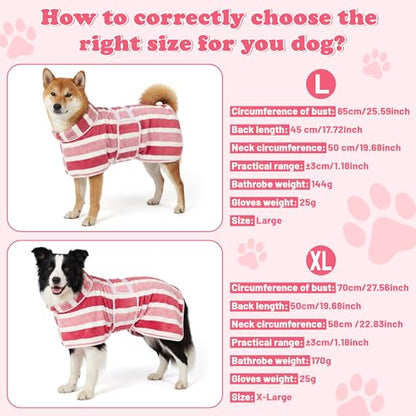 Quick Drying Dog Bathrobe for Large Dogs - Coral Fleece Super Absorbent Pet Towel Robe with 2 Drying Gloves, Adjustable Velcro and Button Closure, XL Size, Red - size: XL