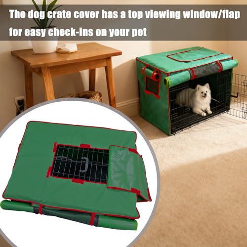 42-Inch Green Dog Crate Cover – Light-Blocking Protective Cover with Roller Shades, Sound-Dampening Sunshade for Wire Kennels, Features Breathable Side Window (Cover Only) - color: Green, size: 42.0"L x 28.0"W x 30.0"H