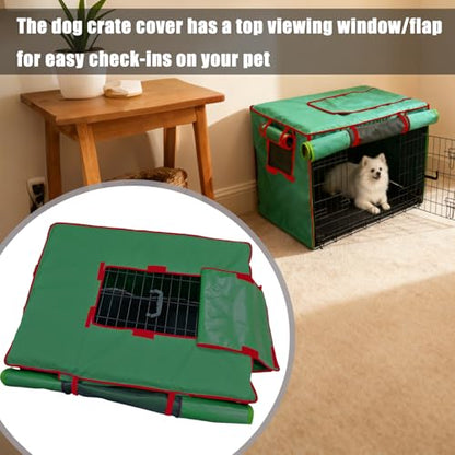 42-Inch Green Dog Crate Cover – Light-Blocking Protective Cover with Roller Shades, Sound-Dampening Sunshade for Wire Kennels, Features Breathable Side Window (Cover Only) - color: Green, size: 42.0"L x 28.0"W x 30.0"H
