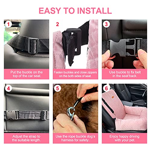 Dog Car Seat for Small Medium Dogs Up to 40lbs, Detachable Washable Soft Pet Booster Travel Bed for Front & Pink Seat with Safety Leash Belt - color: Pink