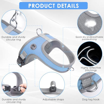 Dog Harness and Leash Set, No Pull Saddle Style Pet Harness, Breathable Mesh Adjustable Reflective Dog Vest for Medium Small Dogs Harness 2 D-Rings, Blue, XS - color: Blue, size: XS