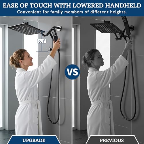 G-Promise All Metal 12 Inch Rain Shower Head with Power Wash Mode Handheld Spray Combo, Pause Setting 3-way Diverter, Full Body Coverage Waterfall Showerhead, Luxury Bathroom Upgrade (Matte Black) - color: Matte Black, size: 12 Inches