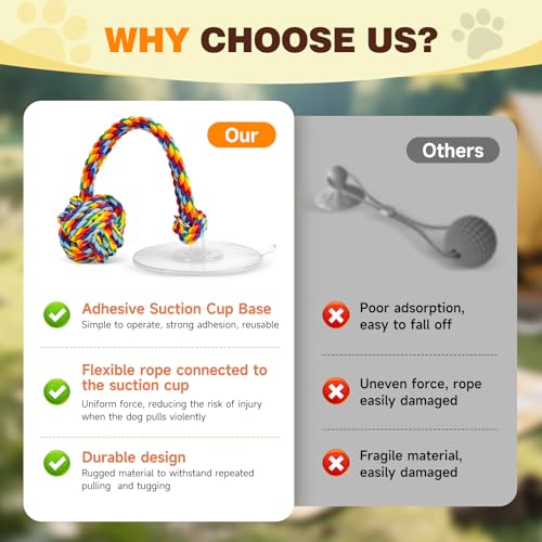 Interactive Dog Toy with Suction Cup, Rope Ball & Built-in Bell, Rainbow | Tug-of-War Interactive Play|Supports Puppy Teething & Healthy Chewing|Designed for Small Dogs|Solo Indoor Enrichment Toy - color: Rainbow(with Built-in Bell)