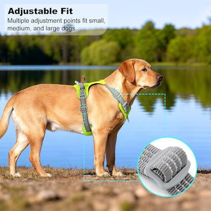 No Pull Dog Harness – Adjustable Reflective Nylon Vest for Small Medium Large Dogs, Escape Proof Training Harness with Leather Control Handle, Lightweight Aluminum Hardware (Green, M) - color: Green, size: M