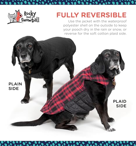 Rocky Snowball 2-in-1 Reversible Dog Jacket - Waterproof Snow Coat for Medium & Large Dogs - color: Red Tartan, size: X-Large