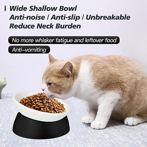 Ravitat 2Pcs Elevated Cat Food Bowl - Adjustable, Anti-Slip & Anti-Noise, Protects Pet's Spine - Thickened Plastic, 17 Oz - color: Milky White, Black & Milky White, Grey