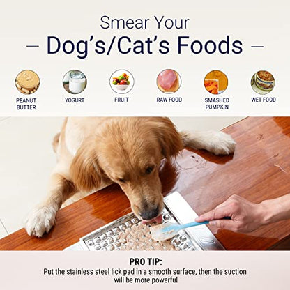 PEGGY11 304 Stainless Steel Lick Mat for Dogs & Cats, 2 Pack | Whisker friendly, Slow feeder, Durable, Strong suction cups, Nonslip, Dishwasher safe - color: Stainless Steel (Two Pack)