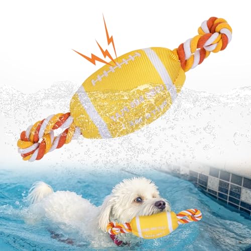 BEAUTYZOO Floating Dog Pool Toys for Small/Medium Dogs - Durable Chew-Resistant Squeaky Water Dog Toy with Rope, Interactive Fetch & Tug of War, Summer Swimming Beach Play (Oxford Fabric) - color: Yellow