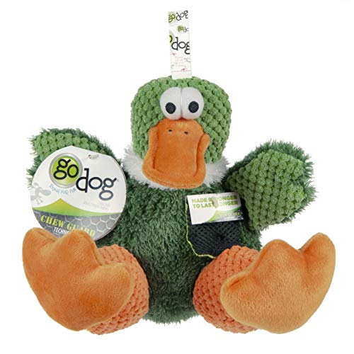 goDog Checkers Sitting Duck Squeaky Plush Dog Toy, Chew Guard Technology - Green, Large - color: Sitting Duck (Green), size: Large
