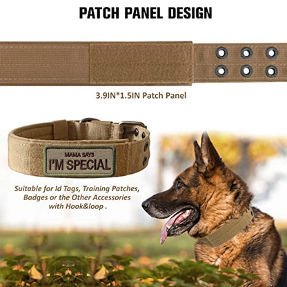 Tactical Dog Collar Military Adjustable Dog Collars Soft Nylon Training Collar with Patch Heavy Duty Metal Buckle Collars for Medium Large Dogs (Brown, L) - color: Brown, size: L
