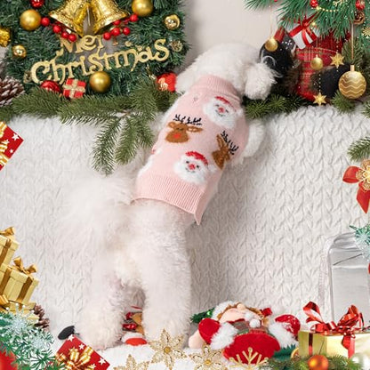 LUBOT NEW Ugly Christmas Sweaters for Puppy Cute Funny Wintertime and Holiday Parties Knitted Pullover Sweater Small Dog Santa&Deer Pink X-Small - color: Pink Deer, size: X-Small