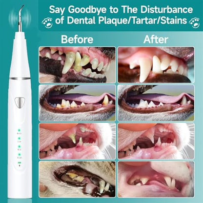 Plaque Remover for Teeth, Pet Ultrasonic Cleaner, Dog Plaque and Tartar Remover with LED Light, Dog Teeth Cleaning Dental Care Kit for Tartar and Stains, Suitable for Dogs and Cats (White) - color: White