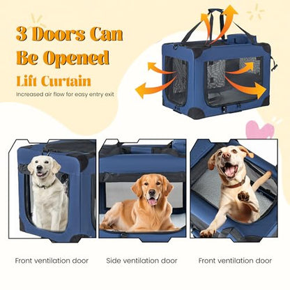 Soft Dog Crate, Portable 3-Door Folding Pet Carrier w/Mesh Windows, 36"x25"x25 Carrying Straps Fleece Mat,Collapsible Kennel for Dogs, Cats, Rabbits-Use for Indoor, Outdoor & Travel (36 inch) - size: 36 inch