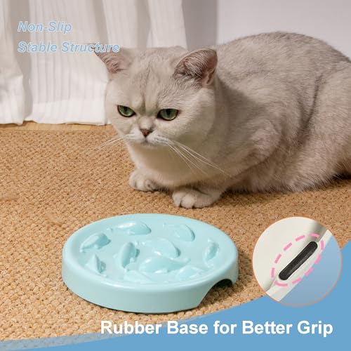 Slow Feeder Bowl for Cats and Small Dogs,Cilkus Fish Pool Design, Fun Interactive Bloat Stop Puzzle Feeder Bowl Healthy Eating Diet Made of Melamine Food Grade Material Dishwasher Safe (Blue) - color: Blue