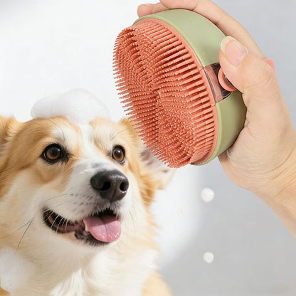2-in-1 Pet Shampoo Dispenser & Grooming Brush, Soft Bristle Bathing Massage Brush for Shedding Reduction & Deep Cleaning, Gentle for Long & Short Hair Dogs Cats - color: Green