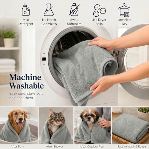DAN RIVER Dog Towel - Pack of 1, 100% Cotton, 20x40, Ultra Soft 450 GSM, Super Absorbent & Quick Drying Towel for Dogs, Cats, and Other Pets, High Rise. - color: Silver