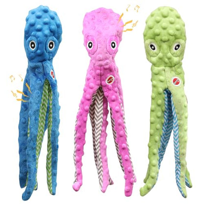 SPOT Skinneeez Extreme Stuffing Free Durable Squeaker Octopus Dog Toys, 16in, Pack of 3 Pcs