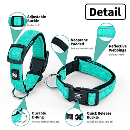 NESTROAD Dog Collar and Leash Set,Reflective Dog Collars with Quick Release Buckle,Adjustable Nylon Pet Collar for Small Medium Large Dogs(Medium,Teal) - color: Teal, size: Medium