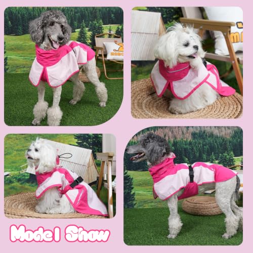 Waterproof Dog Raincoat, Windproof Breathable High Collar Rain Jacket with Leash Hole, Adjustable Pet Rain Coat with Reflective Stripes for Small Medium Large Dogs - color: Dark Pink&Pink, size: Medium