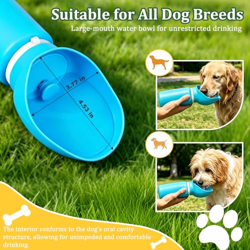 2 in 1 Foldable Dog Water Bottle, Leakproof Portable Pet Dispenser, Water Bottle Dog Bowl, Collapsible Food Grade Silicone Puppy Bottles, Lightweight Foldable for Travel Walking Caming (Blue) - color: Blue