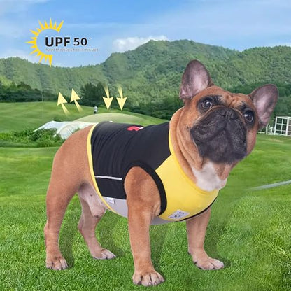 iChoue French Bulldog Summer Cooling Shirt for Dogs UV Sun Protection Vest Sleeveless Stretchy Tank Top English Pug Yellow Black - XLarge - color: Cooling Shirts Yellow Black, size: X-Large ( 45 - 55 lbs )