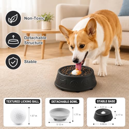 Dog Lick Bowl, Slow Feeder Dog Bowls for Liquid Treats, Food-Grade Silicone Anti-Slip Dog Licking Toy, Bone Broth and Yogurt Puzzle Feeder for Large Medium Puppy Pet & Cats Helps Protect the Stomach - color: Black