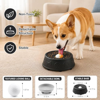 Dog Lick Bowl, Slow Feeder Dog Bowls for Liquid Treats, Food-Grade Silicone Anti-Slip Dog Licking Toy, Bone Broth and Yogurt Puzzle Feeder for Large Medium Puppy Pet & Cats Helps Protect the Stomach - color: Black