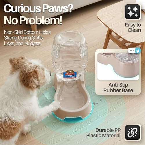 Flexzion Automatic Gravity Pet Waterer for Cat & Dog - Non-Skid & Easy-Clean Auto Replenish Water Dispenser Drinking Bowl (3/8 Gallon / 1.5L), Beige - color: Beige, size: 1.5 L