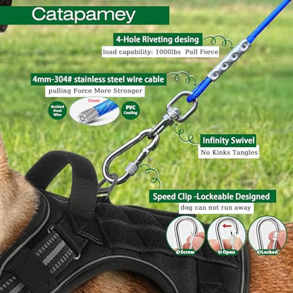 Dog Tie Out Cable and Stake for Yard,(up to 200lbs) 360°Swivel Dog Run Anchors- No Tangle,with 20FT Heavy Duty Tie Out Cable,Runner for Yard,Ideal for Outdoor Camping - size: dog stake Red/20ft/200lbs
