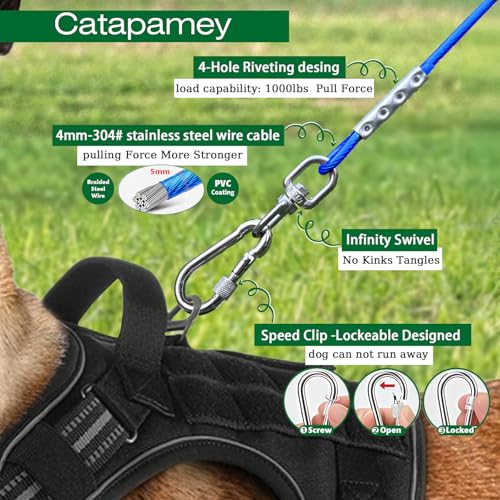 Catapamey Dog Tie Out Cable and Stake for Yard,(up to 200lbs) 360°Swivel Dog Run Anchors- No Tangle,with 30FT Heavy Duty Tie Out Cable for Dogs,Runner for Yard,Ideal for Outdoor Camping - size: Dog Stake Red/30ft Cable/200lbs