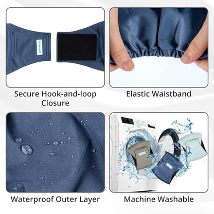 Paw Legend Washable Dogs Diapers Male Dog Belly Bands for Male Dogs Diapers Reusable Puppy & Doggie Diapers Male - color: Grey, Brown, Navy, size: X-Small