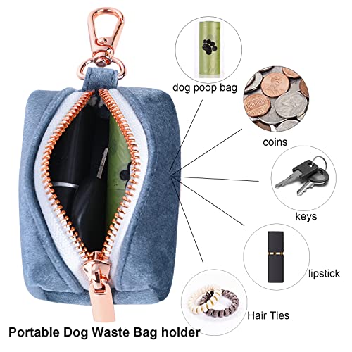 ARING PET Velvet Dog Waste Bag Dispenser, Cute Blue Doggy Poop Bags Holders Attach to Any Leashes, Portable Washable Pet Waste Pouch Dispenser with Metal Zipper - color: A:blue