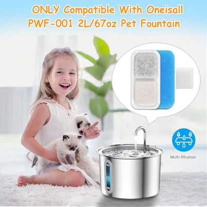 18 Set Cat Fountain Replacement Filters Compatible with oneisall PWF-001 2L/67oz Stainless Steel Pet Water Fountain Filters with Replacement Pre-Filter Pump Sponges