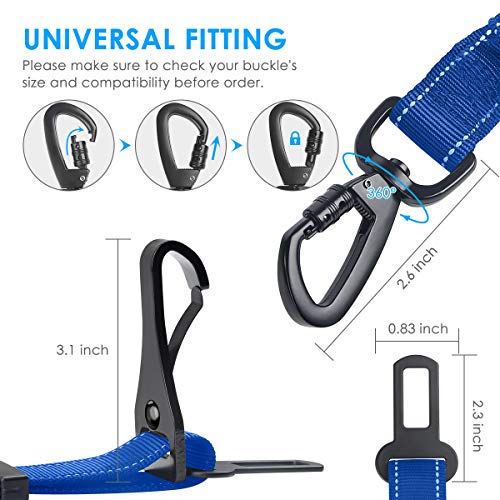 URPOWER 3-in-1 Dog Seat Belt for Car, 2 Pack Adjustable Bungee Dog Car Harness with Seatbelt Buckle & Latch Hook, Reflective & 360° Swivel Heavy Duty Pet Safety Belts for Dogs and Cats - color: Blue