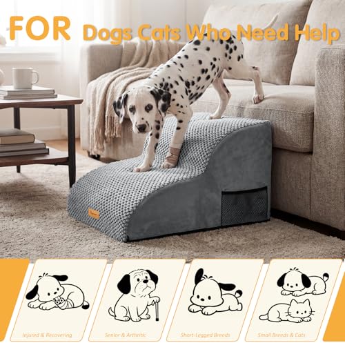 Topmart High Density Extended Foam Dog Ramp&Steps 2 Tiers,11.8" High,Non-Slip Dog Stairs,Soft Foam Pet Ladder with Removable Cover,Best for Injured,Older Cats,Pets with Joint Pain - color: Grey, size: 21.7*15.7*11.8