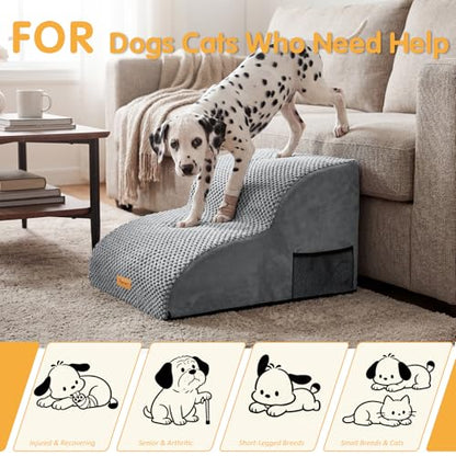 Topmart High Density Extended Foam Dog Ramp&Steps 2 Tiers,11.8" High,Non-Slip Dog Stairs,Soft Foam Pet Ladder with Removable Cover,Best for Injured,Older Cats,Pets with Joint Pain - color: Grey, size: 21.7*15.7*11.8