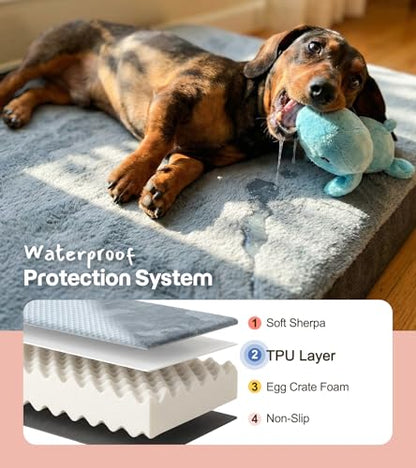 Orthopedic Cooling Dog Beds for Large Dogs & Cats, Waterproof Dog Crate Bed Dual Surface Removable Washable Covers, 36 x 27 Inch Pet Bed with Egg Crate Foam - size: 36"L x 27"W x 3"Th