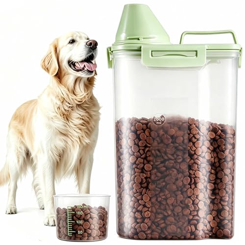 SenseYo 2.5lb Pet Food Storage Container with Measuring Cup, 3L Cat Food Storage Container Dog Food Storage BPA Free for Small Dog, Cat, Bird (Green) - color: green