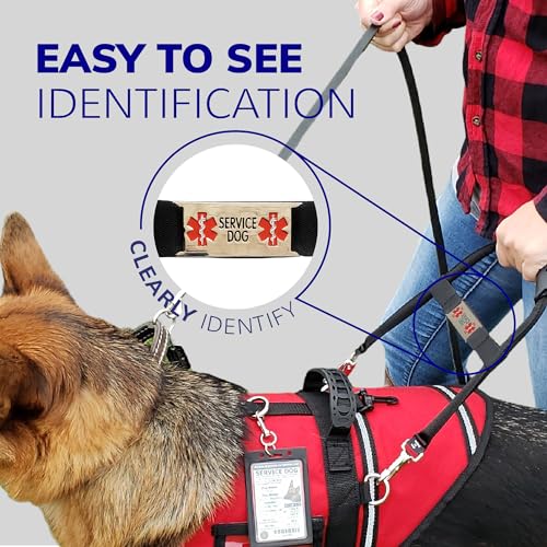 ActiveDogs Service Dog Handle, 12 inch, Solid Core Aluminum, T-Shape or Round or Rectangular, Made in USA, Includes Molded Rubber Grip & Adjustable Chrome ID Band