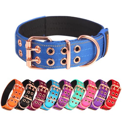 Heavy Duty Tactical Dog Collar with Neoprene Padded and Metal Buckle, Reflective Nylon for Medium to Large Dogs(Blue, Medium) - color: Blue, size: Medium (Pack of 1)