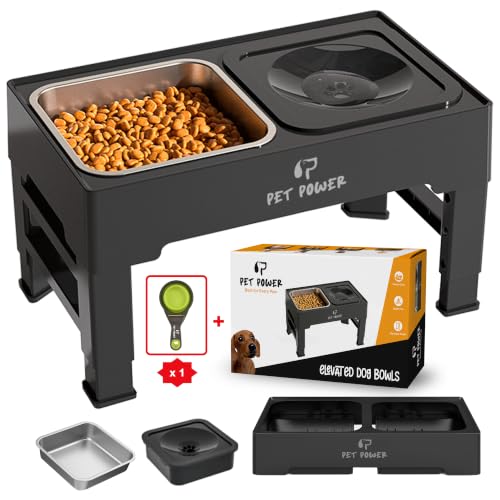Elevated Dog Bowls, Raised Dog Bowl Stand with 4 Adjustable Heights, Stainless Steel Food Bowl & No-Spill Water Bowl – Dog Bowls Elevated for Small, Medium & Large Dogs - color: No-Spill Water Bowl & Stainless Steel Bowl Black