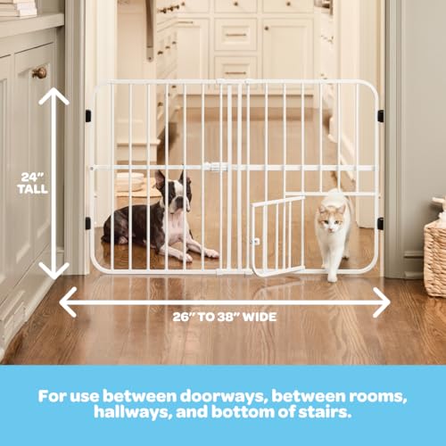 Carlson Pet Products Tuffy Metal Expandable Pet Gate, Includes Small Pet Door, 24 x 22-38 Inch, White - size: 24" Tall, 22-38" Wide