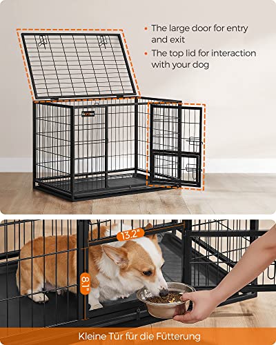 Feandrea 36.4 Inch Heavy Duty Dog Crate, Metal Escape Proof Kennel with Double Doors and Convenient Feeding Door, Removable Tray, Easy to Clean, L Pet Crate for Medium and Small Dogs, Black - size: 36.4"L x 22.6"W x 25.2"H