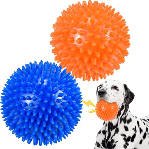 Dog Balls 4.5" Squeaky Dogs Ball for Large Spikey Dog Ball for Aggressive Chewers Heavy Duty Teething Medium Durable Dogs Balls (2 Pack) - size: 4.5 Set of 2