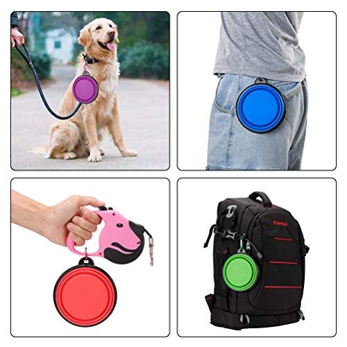 Pack of 6 Large Size Collapsible Dog Bowl, Food Grade Silicone BPA Free, with Carabiner Clip Foldable Expandable Cup Dish for Pet Cat Food Water Feeding Portable Travel Bowl (Blue & Red) - size: Pack of 6