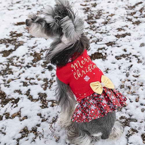 CuteBone Christmas Dog Sweater Dress Turtleneck Puppy Sweater with Bowtie Leash Hole Pullover Winter Dress for Small Dogs - color: Merry Christmas 1, size: X-Small