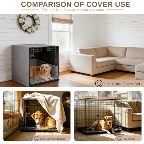 Calming 3-Piece Dog Crate Cover Set with Mat & Bumper Pad - Waterproof, Furniture Style Kennel Cover for 30-Inch Cages, Chew Resistant & Machine Washable, Gray - size: 30-Inch