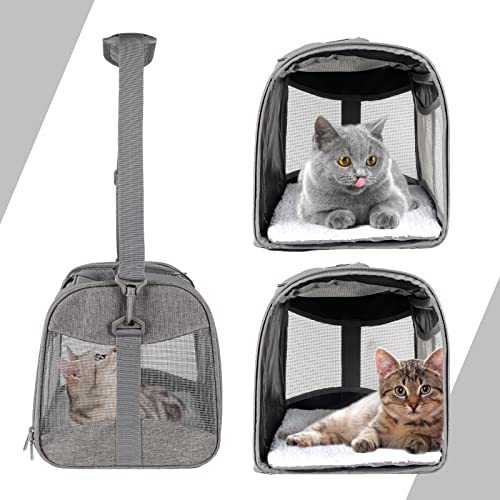 Cat Carrying Case - Pet Carrier Airline Approved, Protable and Breathable Pet Travel Carrier Removable Fleece Pad, Collapsible Cat Carrier Dog Carrier for Medium Cats Small Cats Dogs (17*11*11 grey) - color: grey, size: 17.0"L x 11.0"W x 11.0"H