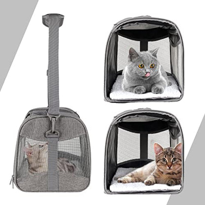 Cat Carrying Case - Pet Carrier Airline Approved, Protable and Breathable Pet Travel Carrier Removable Fleece Pad, Collapsible Cat Carrier Dog Carrier for Medium Cats Small Cats Dogs (17*11*11 grey) - color: grey, size: 17.0"L x 11.0"W x 11.0"H